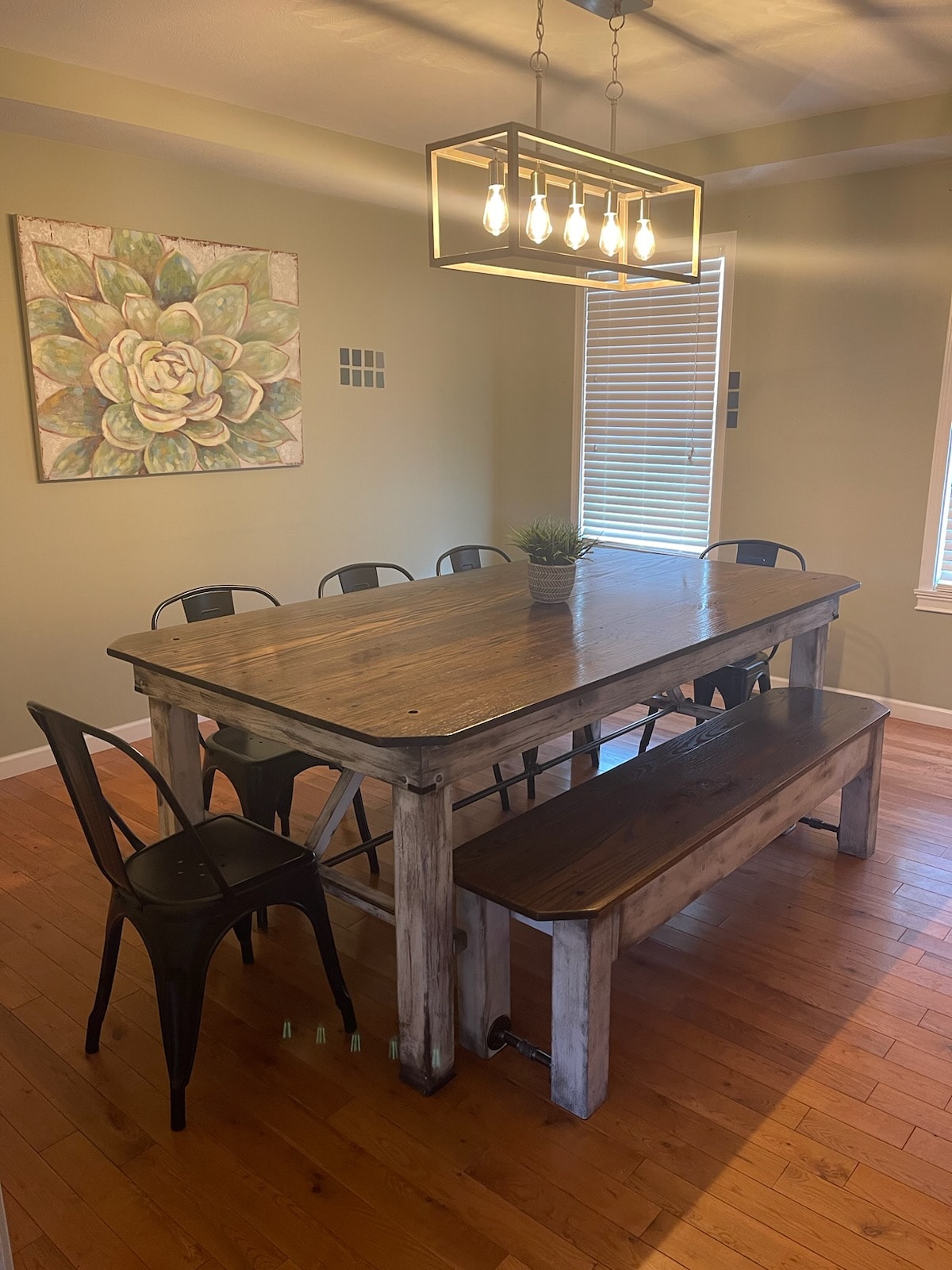 Handcrafted walnut dining table in a warm home